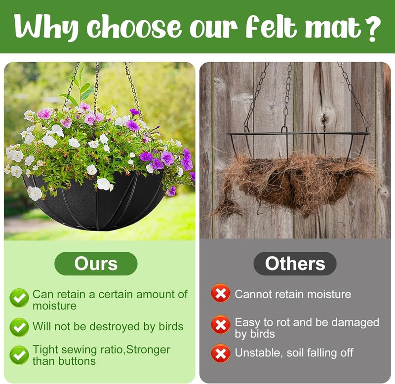 Adnee 3 Pcs 12 Inch Fabric Planter Basket Liner-Felt Flower Pot Liners-Hanging Plant Basket Fiber Insert for Garden Wall Hanging Planter Flower Vegetables(Round) - Image 3